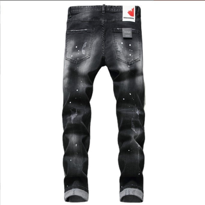 DSQUARED Black Gray Stressed Paint Jeans