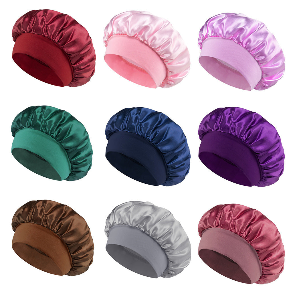Solid Color Satin Wide Brim Nightcap
