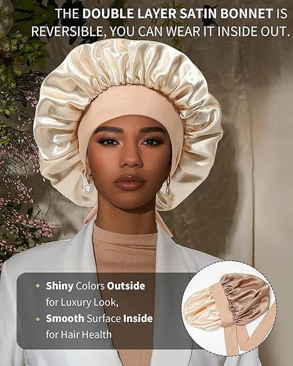Elastic Tie Satin Bonnet for Sleeping