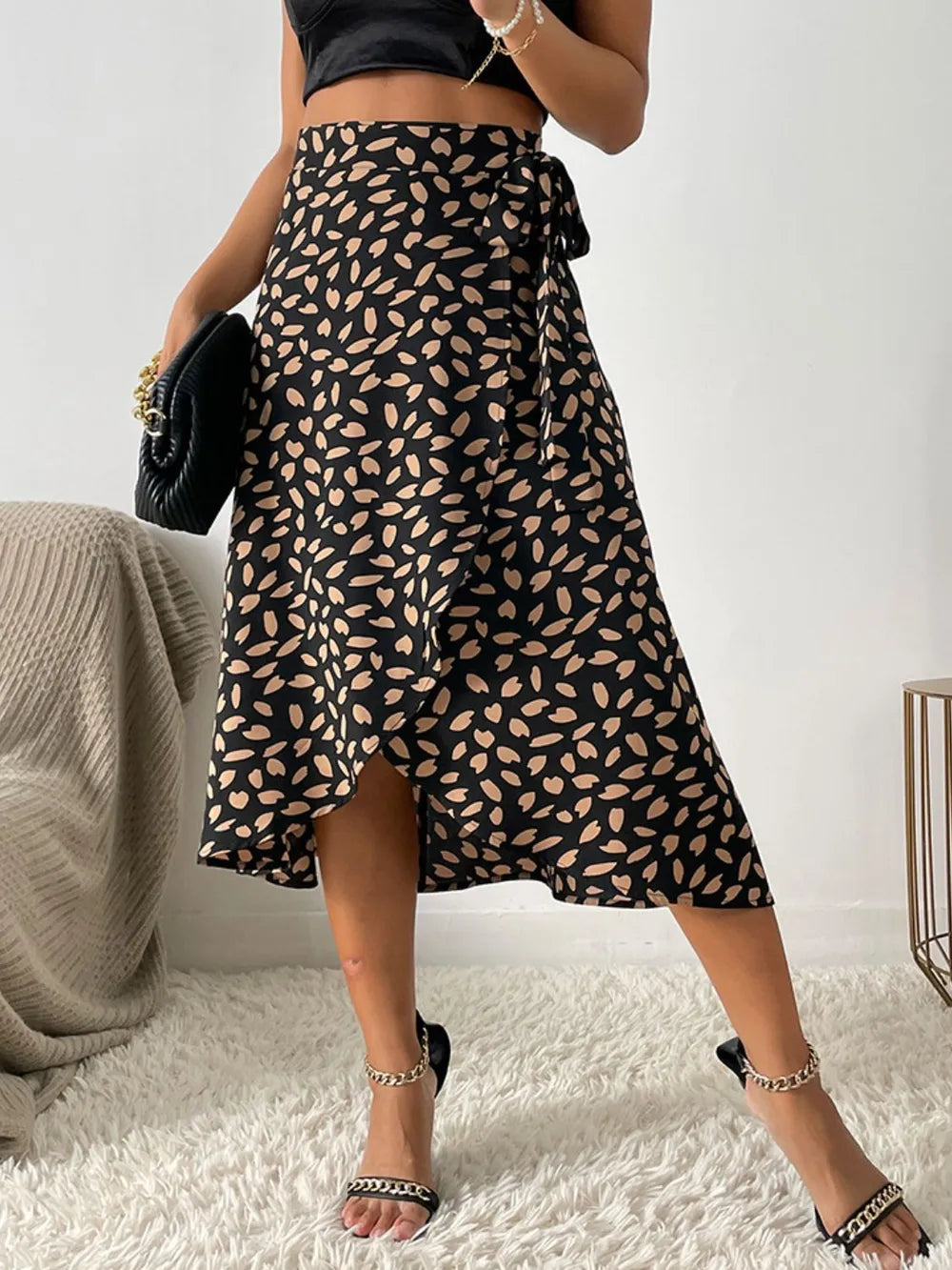Spotted Printed Split Skirt