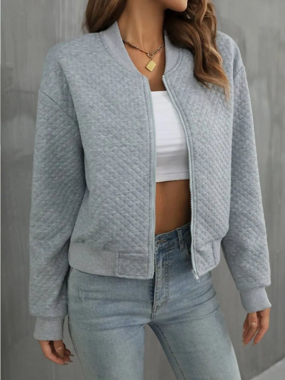 Zip Up Long Sleeve Bomber Jacket