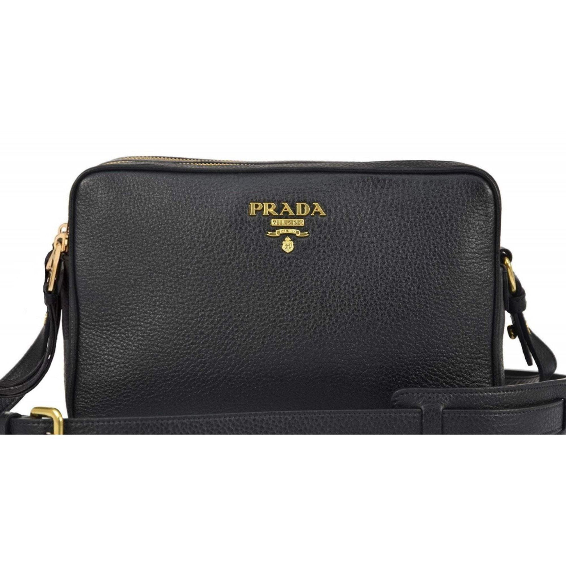 Prada Black Vitello Phenix Leather Double Zip Cross Body Bag 1BH079