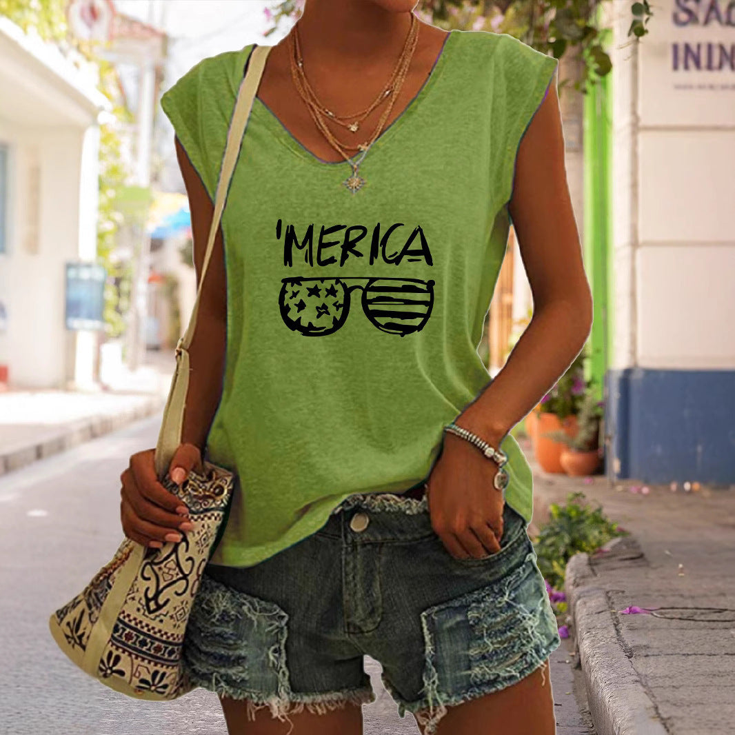 Glasses Flag Letters Sleeveless Tee