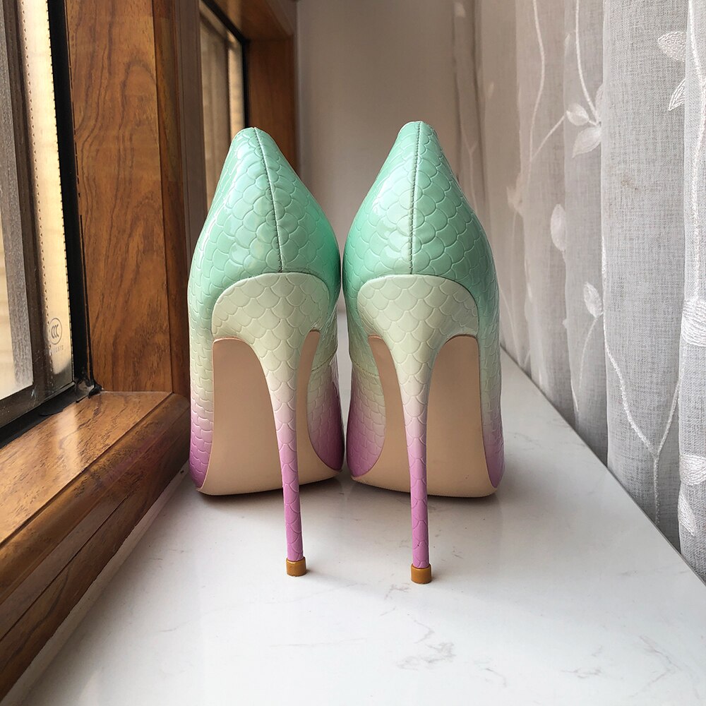 Tikicup Mint Pink Crocodile Effect Pointy Toe High Heels