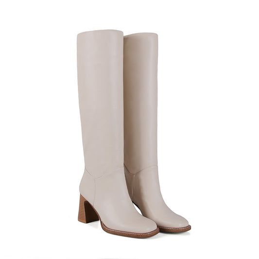 Block Heel Square Toe High Heel Boots