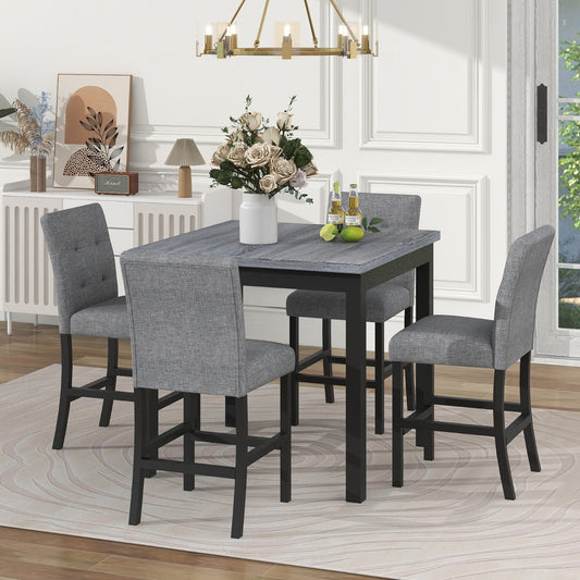 TOPMAX 5-Piece Counter Height Dining Set with Wood Table, Chairs Stools with Footrest