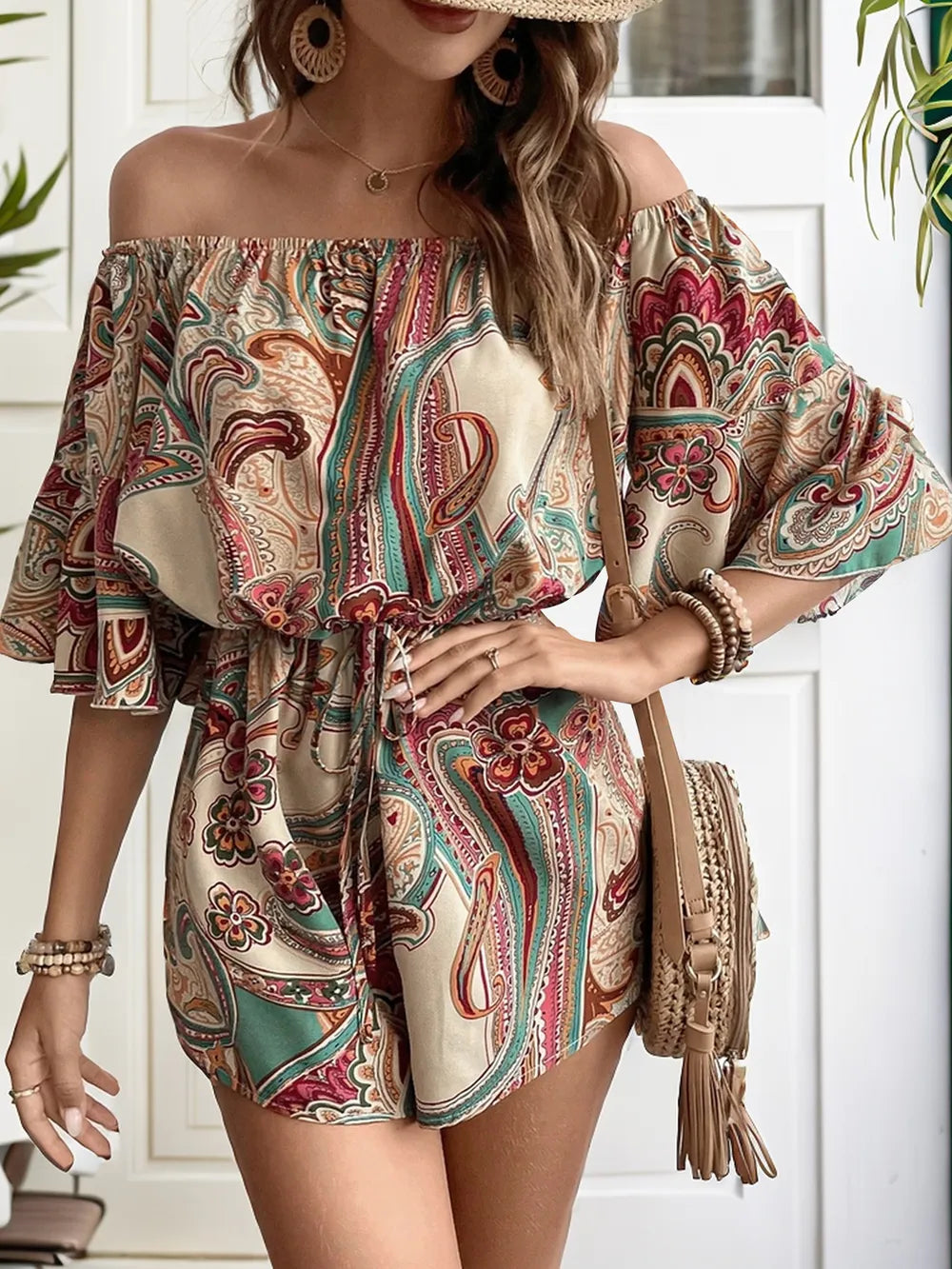 Off Shoulder Half Sleeve Romper