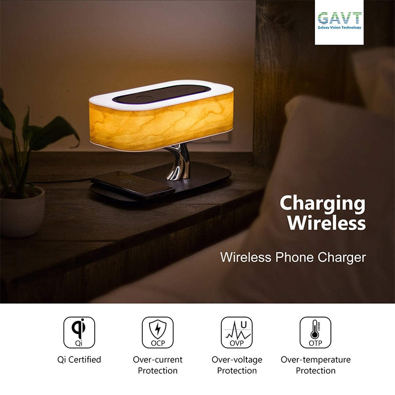 LED Table Lamp - Dimmable Bluetooth Speaker Wireless Phone Charger