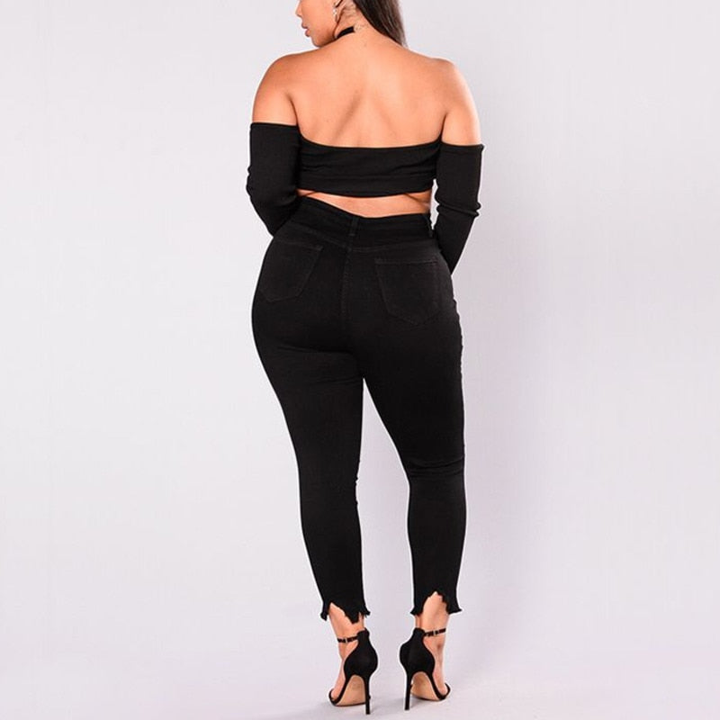 Mid Waist Black Jeans - Plus Size