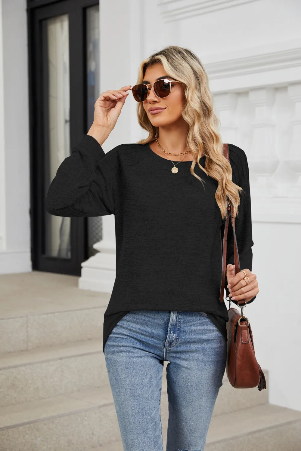 Round Neck Loose Drawstring Sweater