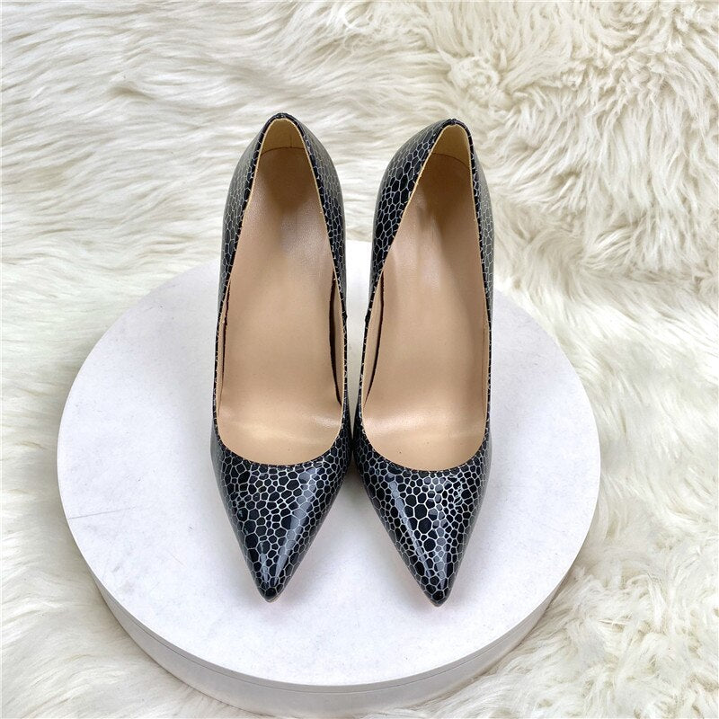 Tikicup Black Geometry Pattern Print Pointy Toe High Heel