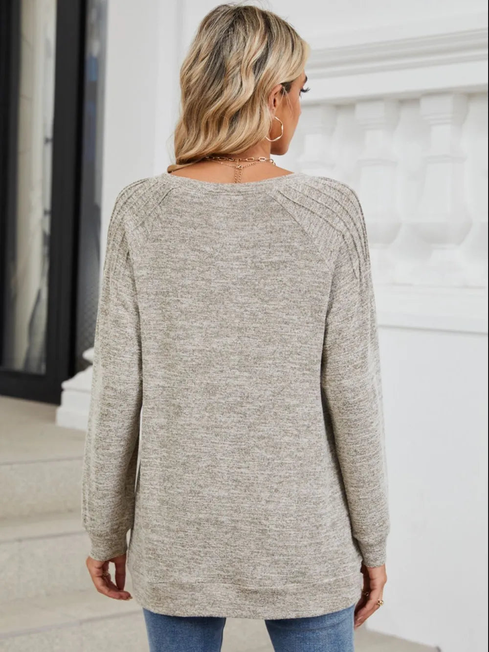 Round Neck Loose Drawstring Sweater