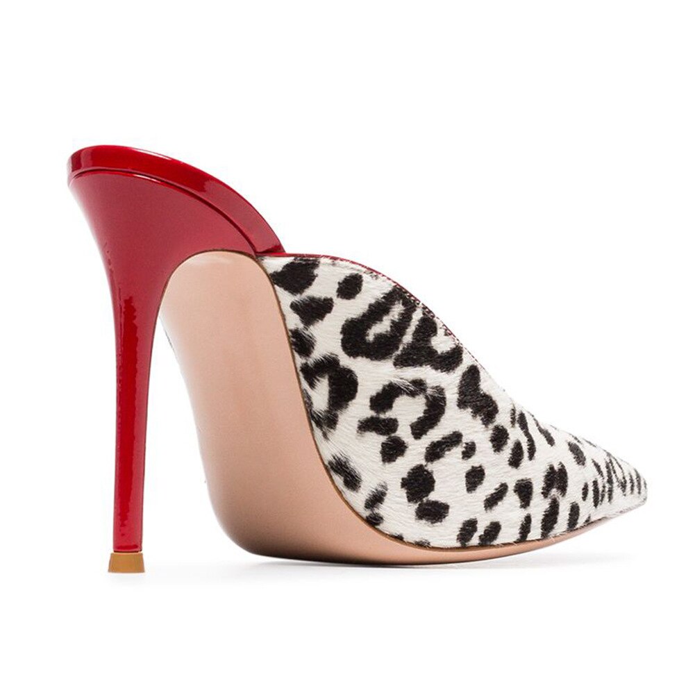 Leopard-Patterned Suede Stiletto Pointed Mueller Heels