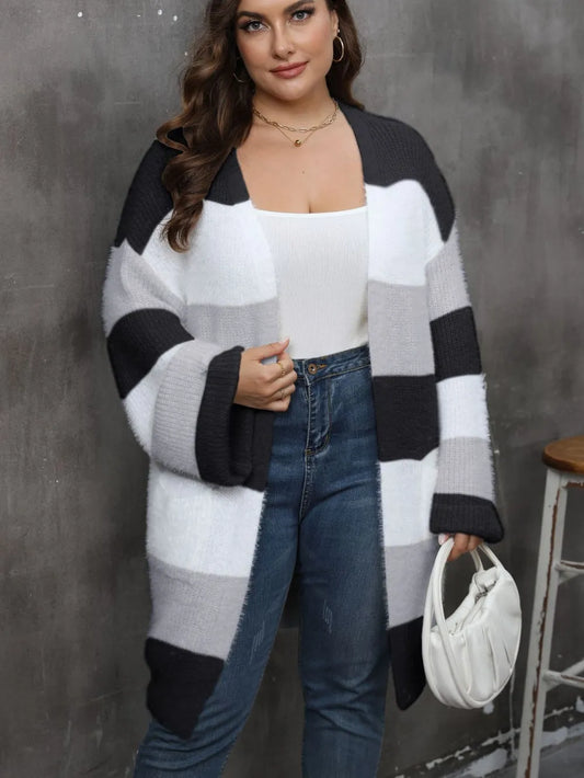 Open Front Long Sleeve Cardigan - Plus Size