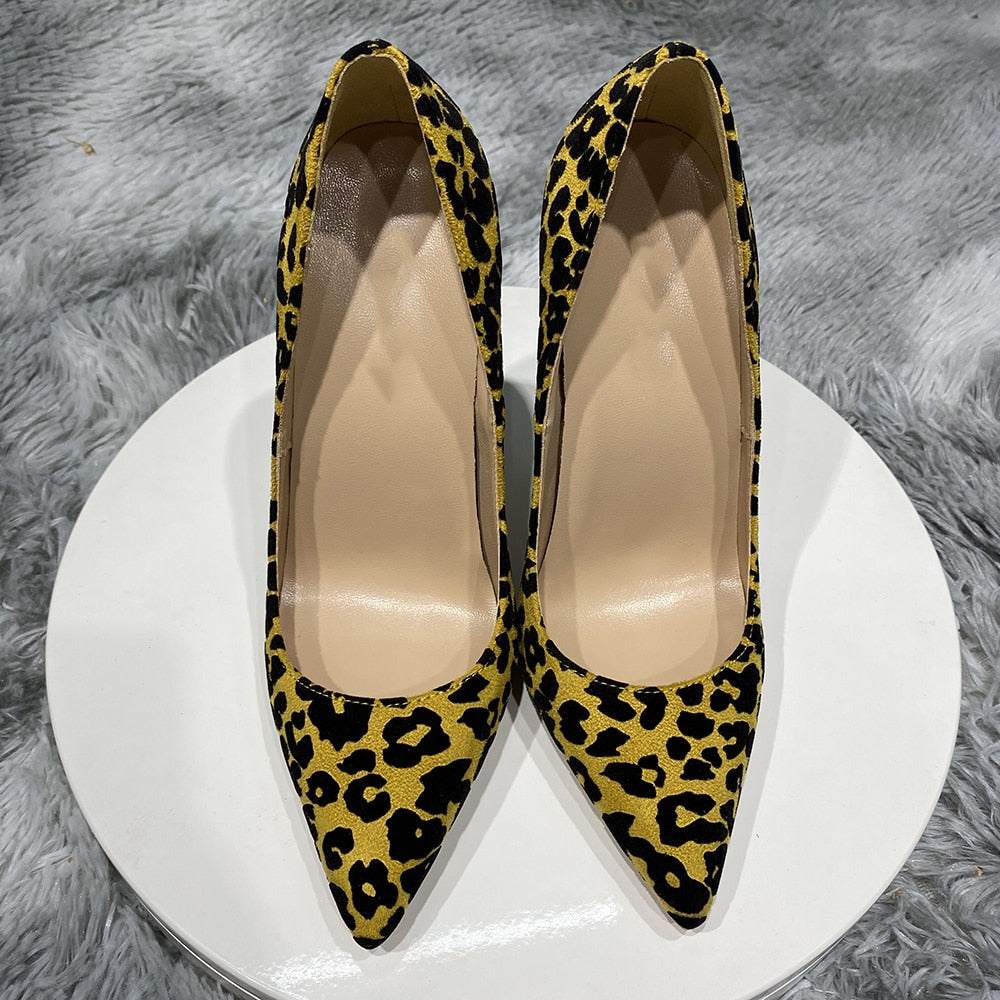 Synthetic Suede Flock Leopard Pointy Toe High Heels