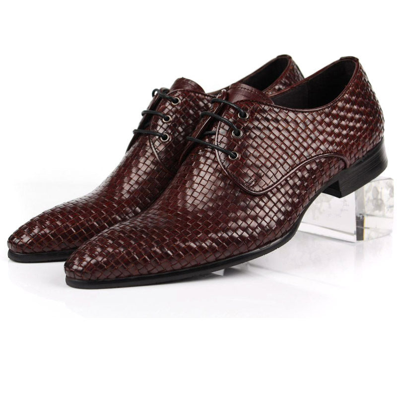 Leather Woven Breathable Pointed Toe Dress Shoes