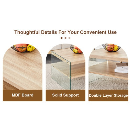 Double Layered Rectangular Coffee Table with Transparent Tempered Glass