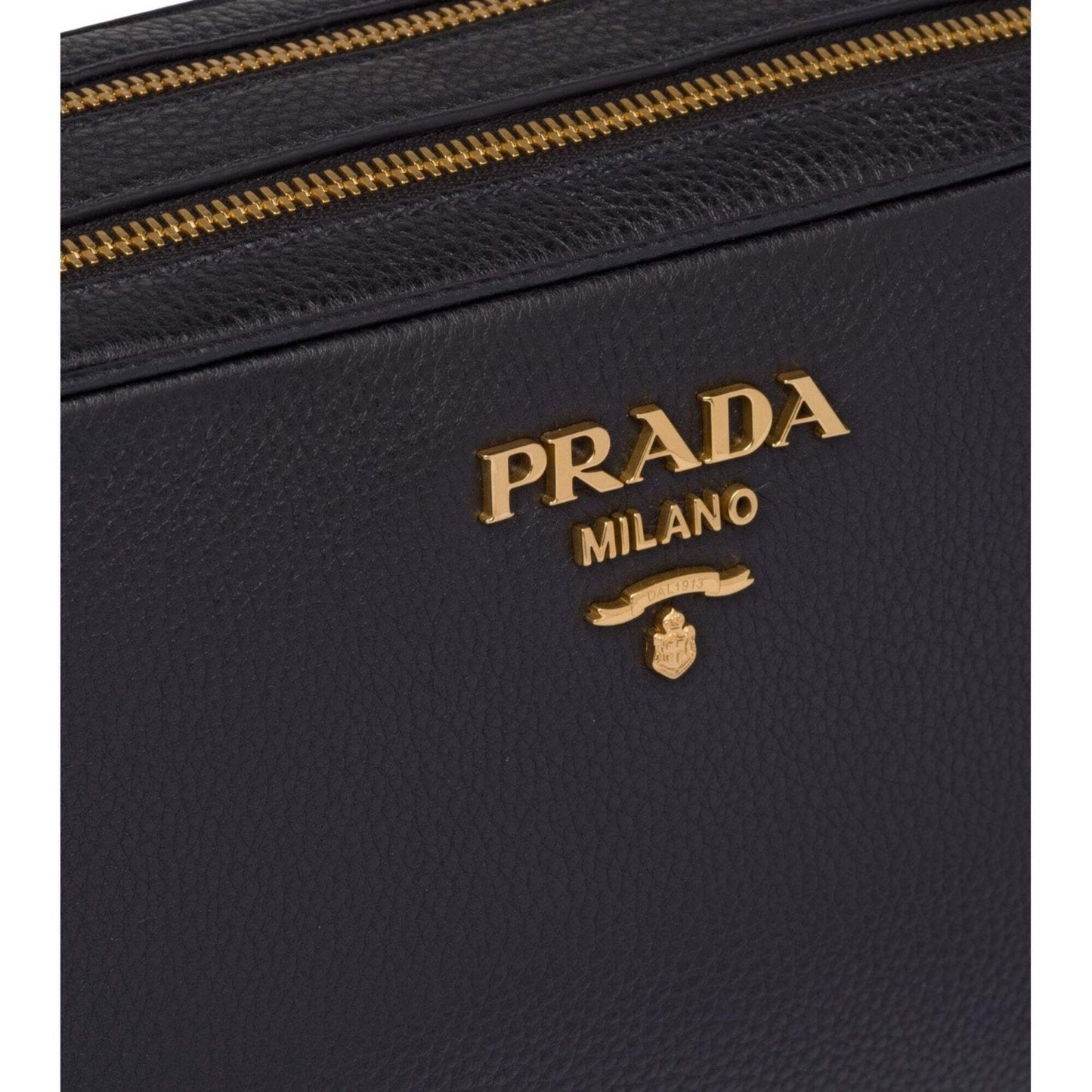 Prada Black Vitello Phenix Leather Double Zip Cross Body Bag 1BH079