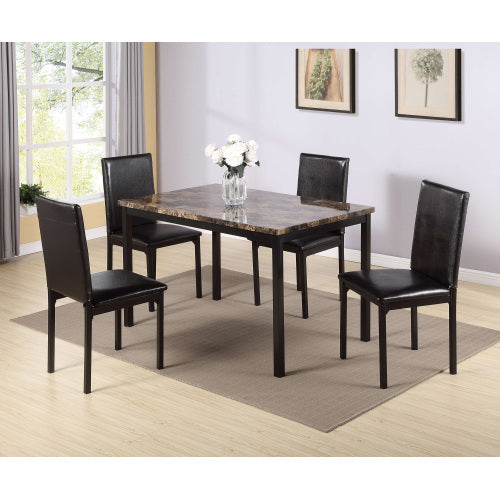 Metal Dining Table And Chair Set With Imitation Marble Top 5-piece Set - Black