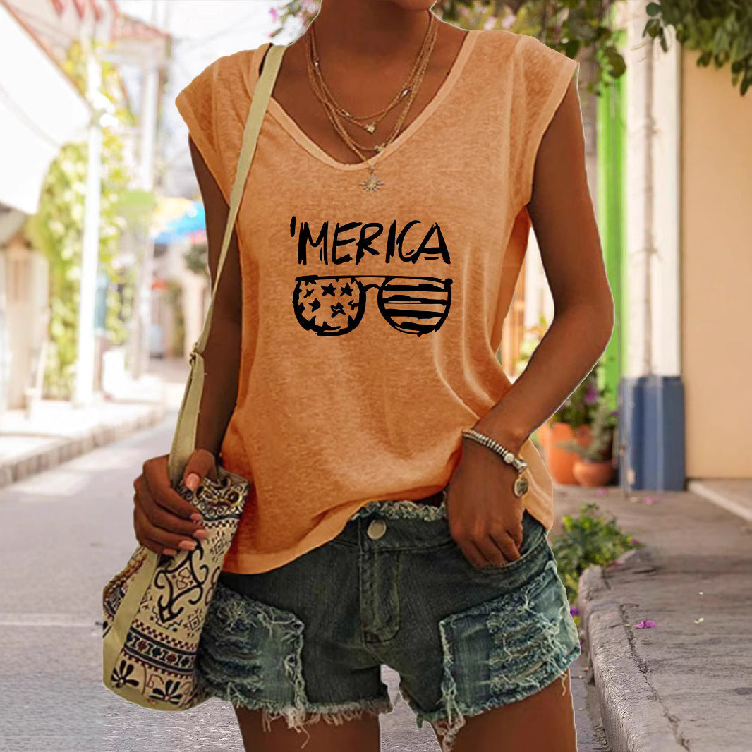 Glasses Flag Letters Sleeveless Tee