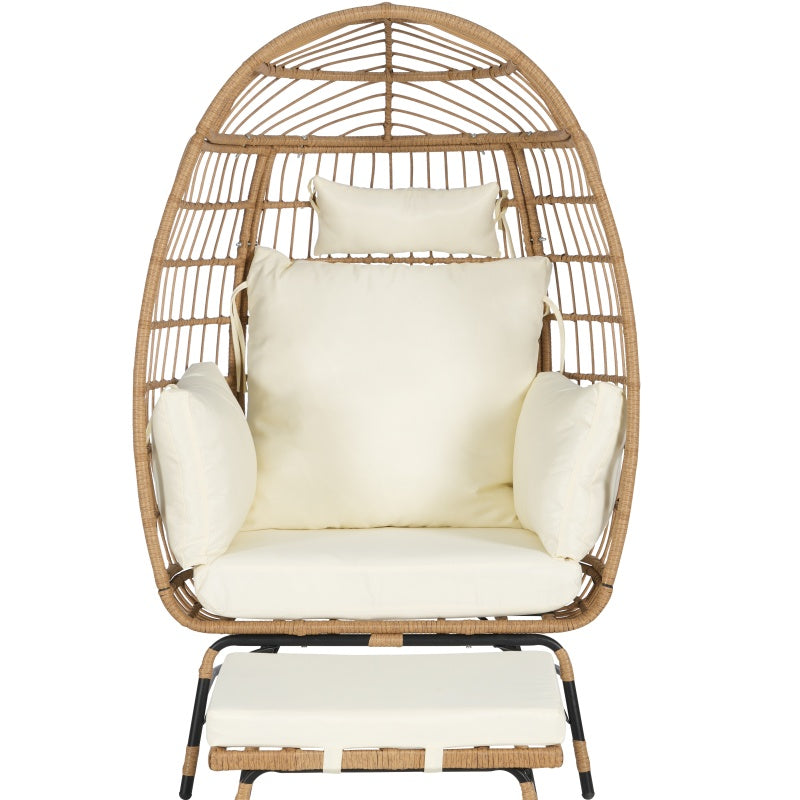 Indoor And Outdoor Willow Rattan Oversized Egg Chair with Footstool And Thick Cushion