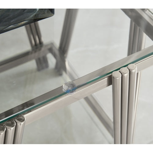 Stainless Steel End Table - Double-Layer Clear Tempered Glass - Silver
