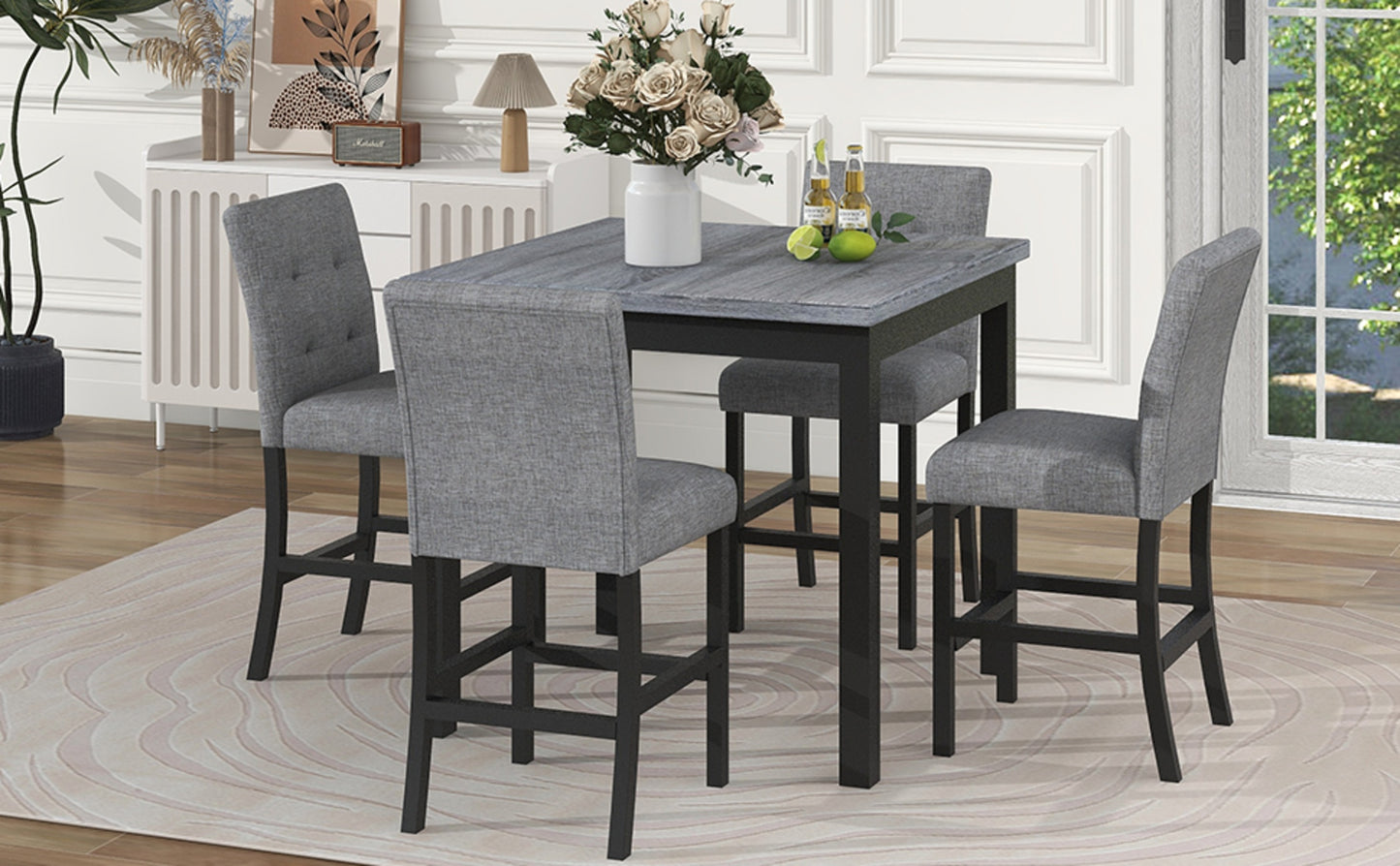 TOPMAX 5-Piece Counter Height Dining Set with Wood Table, Chairs Stools with Footrest