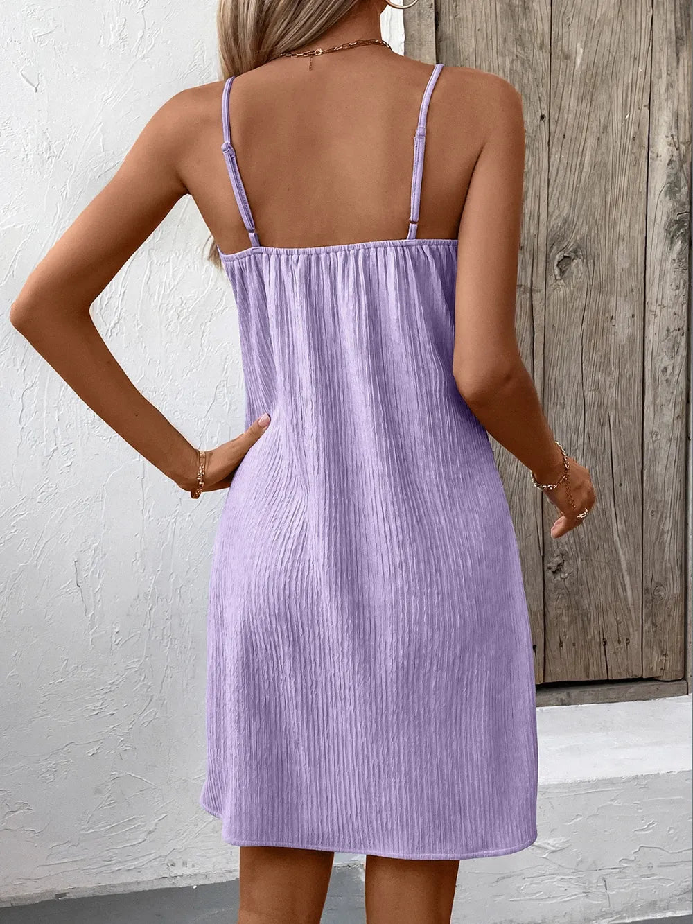 Ivy Lane Textured V-Neck Mini Cami Dress