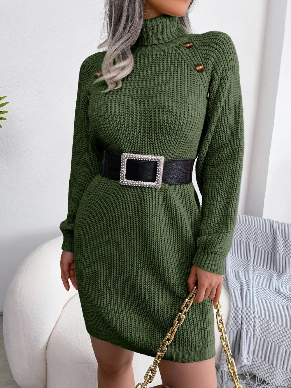 Turtleneck Long Sleeve Sweater Dress