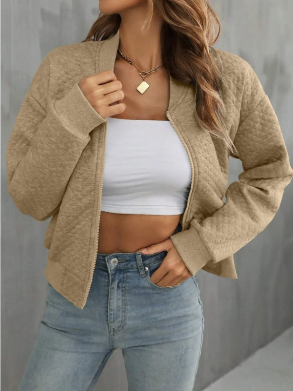Zip Up Long Sleeve Bomber Jacket