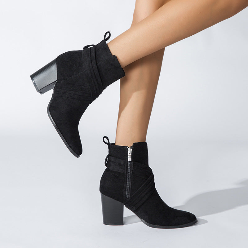 Square Heels Suede Martin Boots