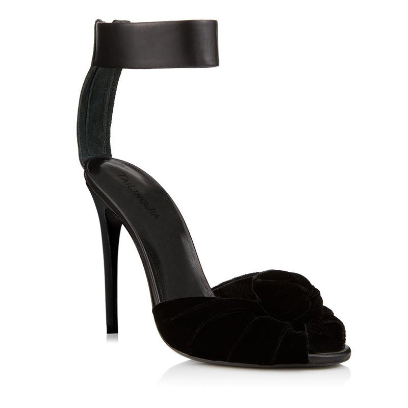 Red & Black Velvet Knotted High Heels