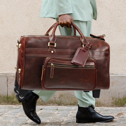 Leather Retro Portable Wheeled Travel Bag