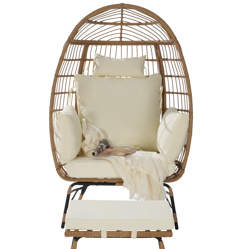 Indoor And Outdoor Willow Rattan Oversized Egg Chair with Footstool And Thick Cushion