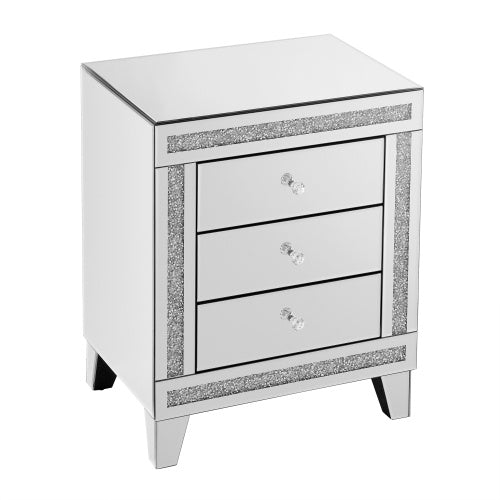 Silver Mirror Three Drawer Side Table