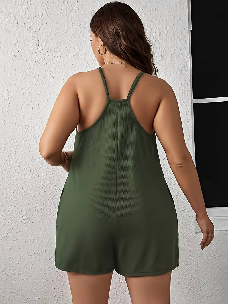 V-Neck Suspender Jumpsuit - Plus Size