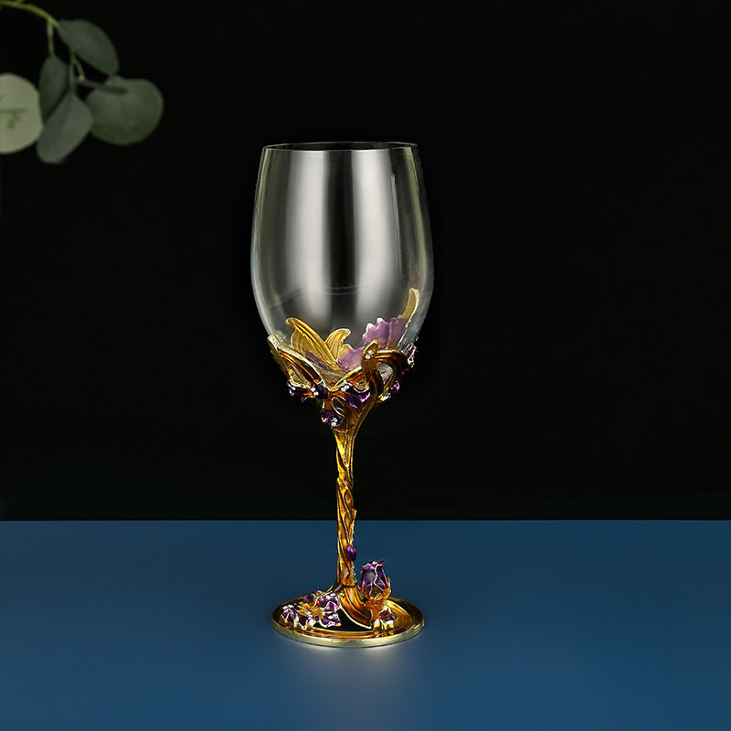 Iris Enamel Carved Red Wine Glass