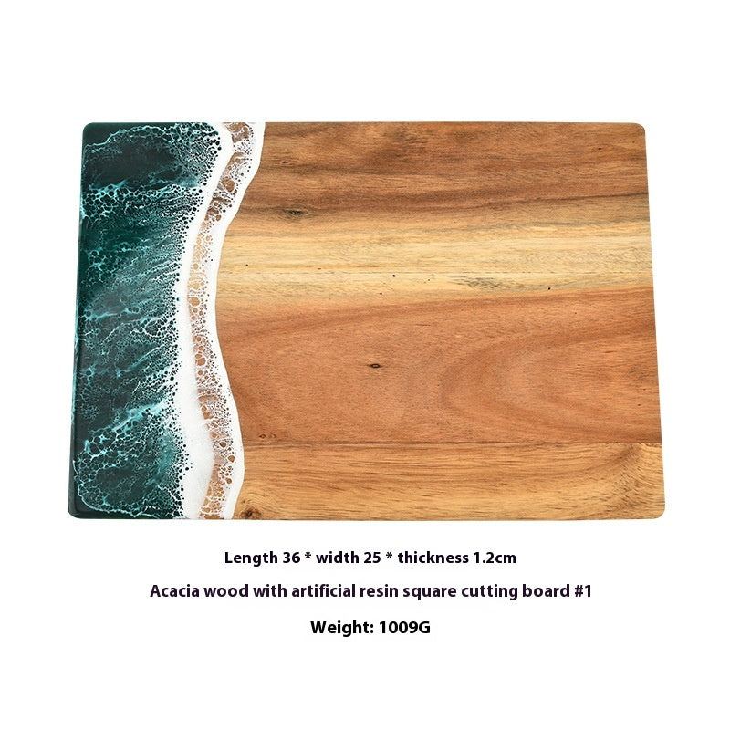 Acacia Wood and New Resin Cutting Board Wave Spliced Design Kitchen Fruit and Steak Board for Chopping Rectangle Wooden Boards