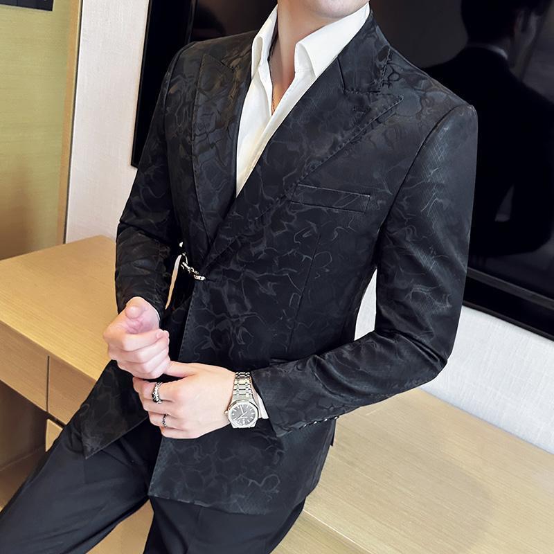 Metal Hook Placket Closure Collar Leather Texture Blazer