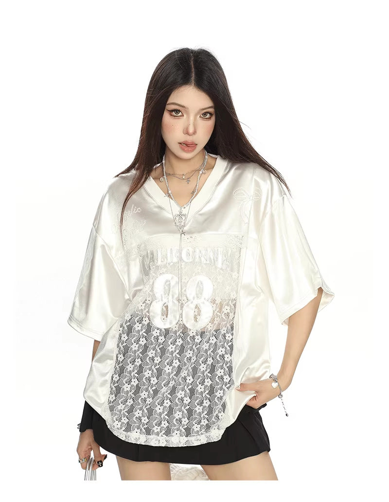 Lace Jersey Short Sleeve Shirt