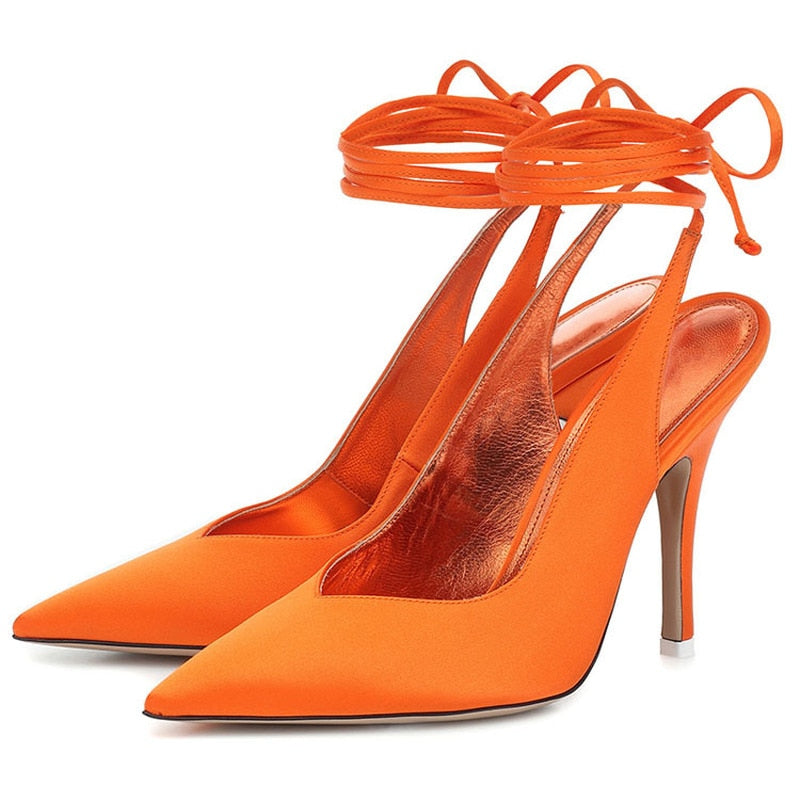 Lace-Up Rome Silk Pointed Toe High Heels