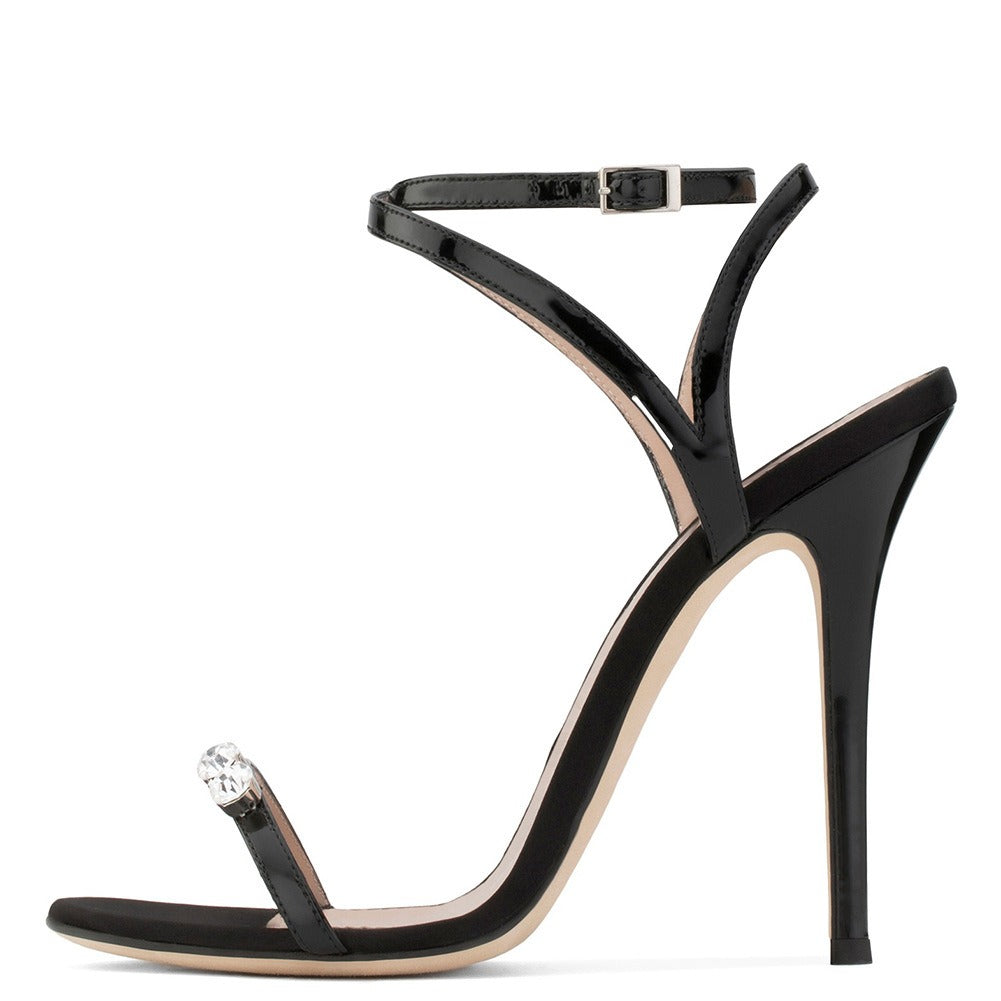 Diamond Stud Ankle Strap High Heels