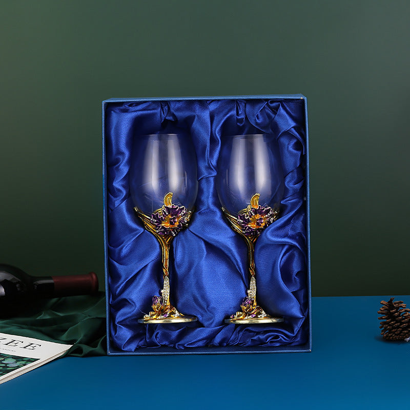Iris Enamel Carved Red Wine Glass