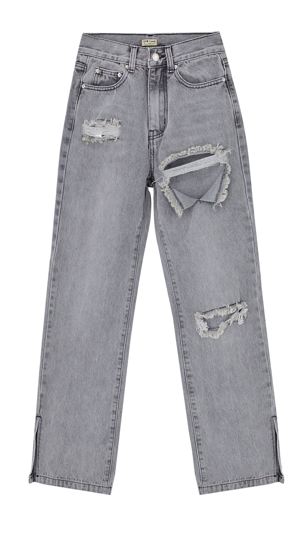 Distressed High Waist Straight Leg Jeans