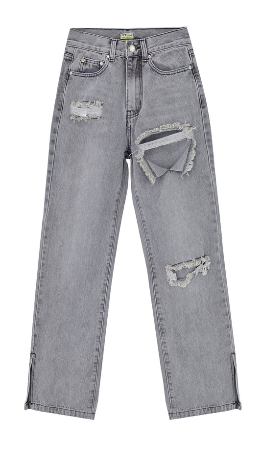 Distressed High Waist Straight Leg Jeans