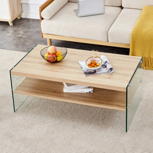 Double Layered Rectangular Coffee Table with Transparent Tempered Glass