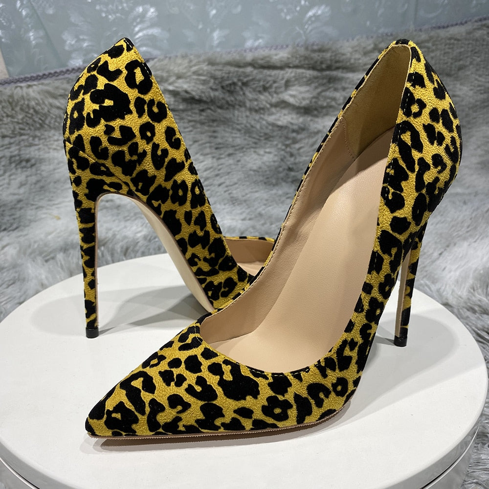 Synthetic Suede Flock Leopard Pointy Toe High Heels