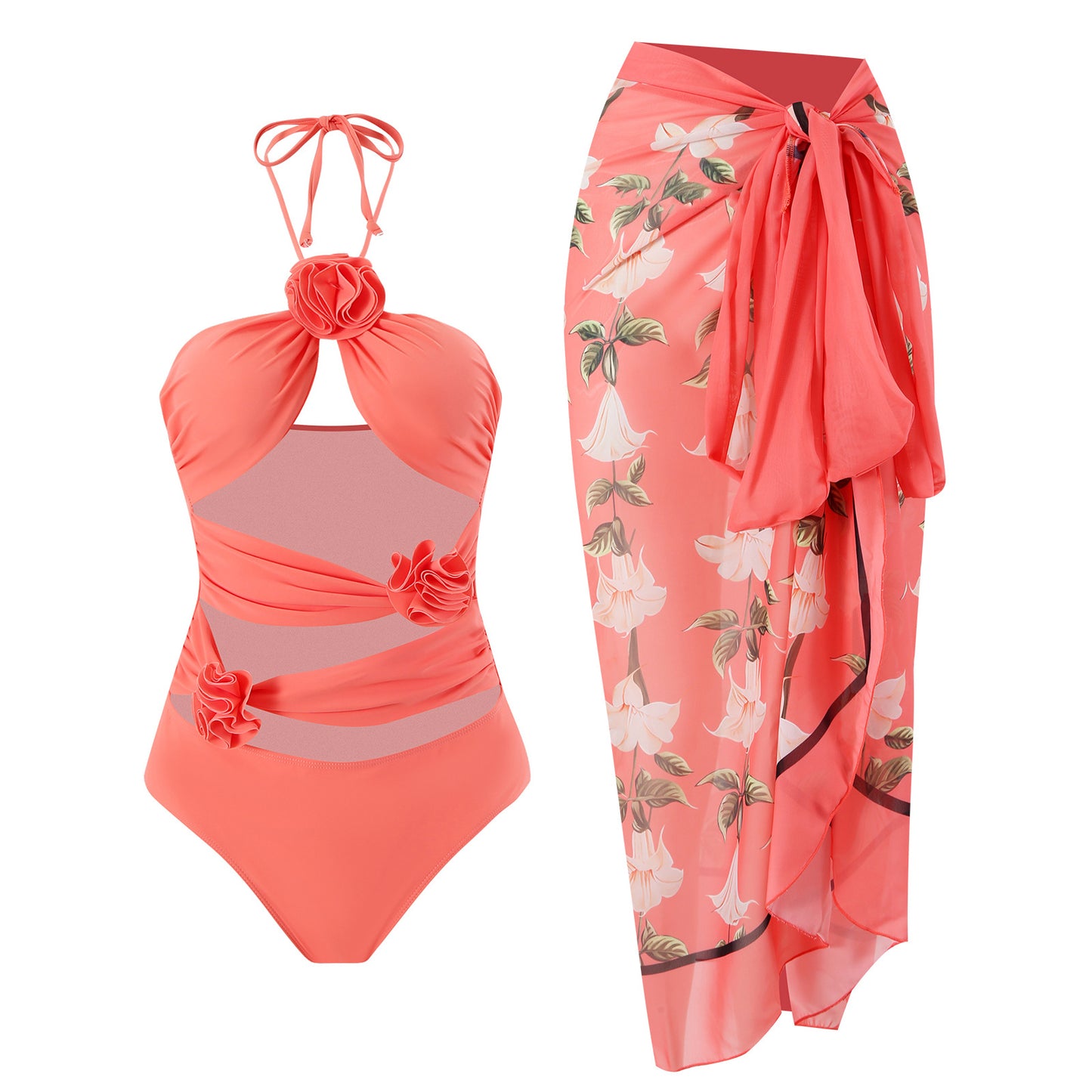See Thru Conservative Belly Cover Slim Swimsuit Set