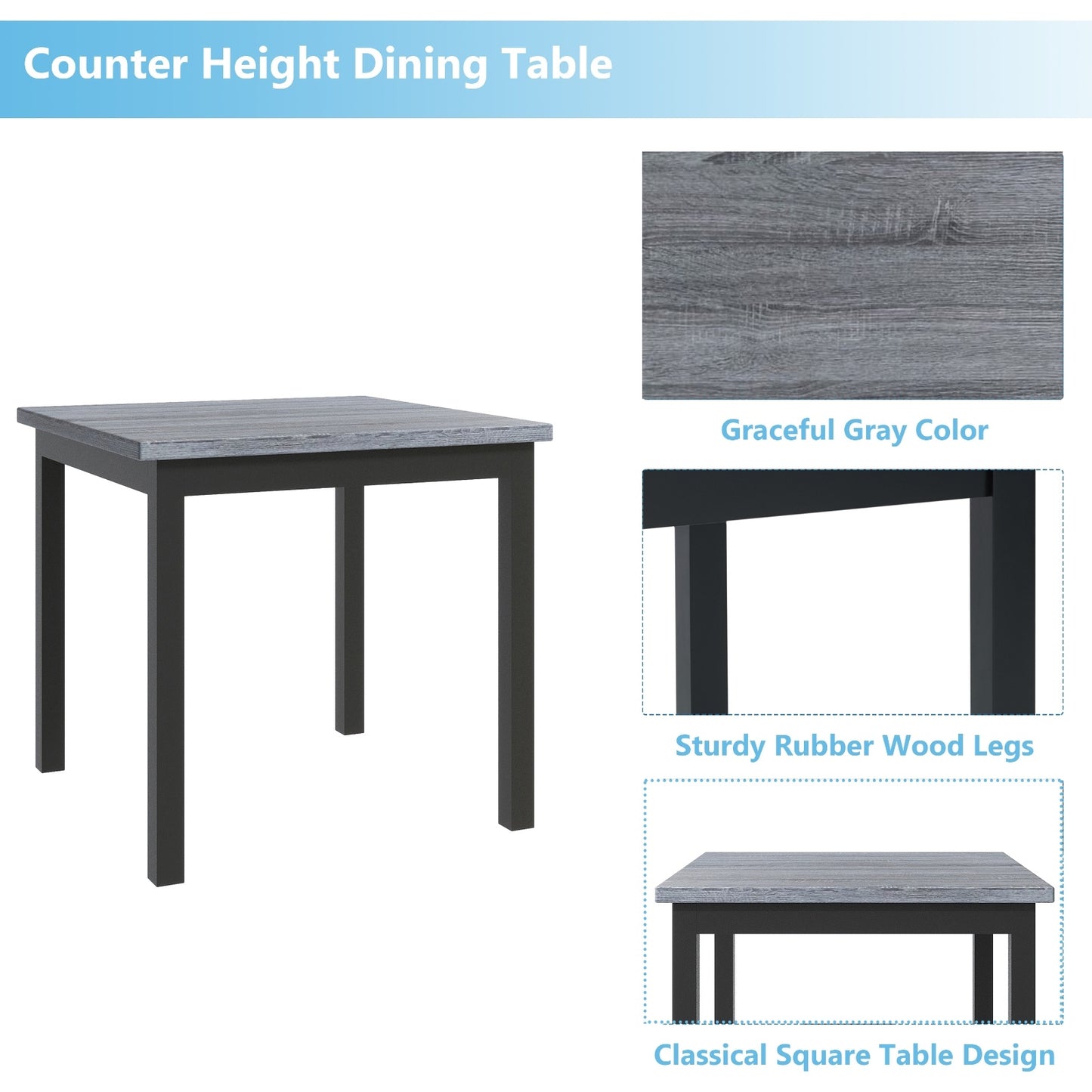 TOPMAX 5-Piece Counter Height Dining Set with Wood Table, Chairs Stools with Footrest