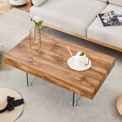 Walnut Colored MDF Coffee Table - 39.3x21.6 With Tempered Glass Legs